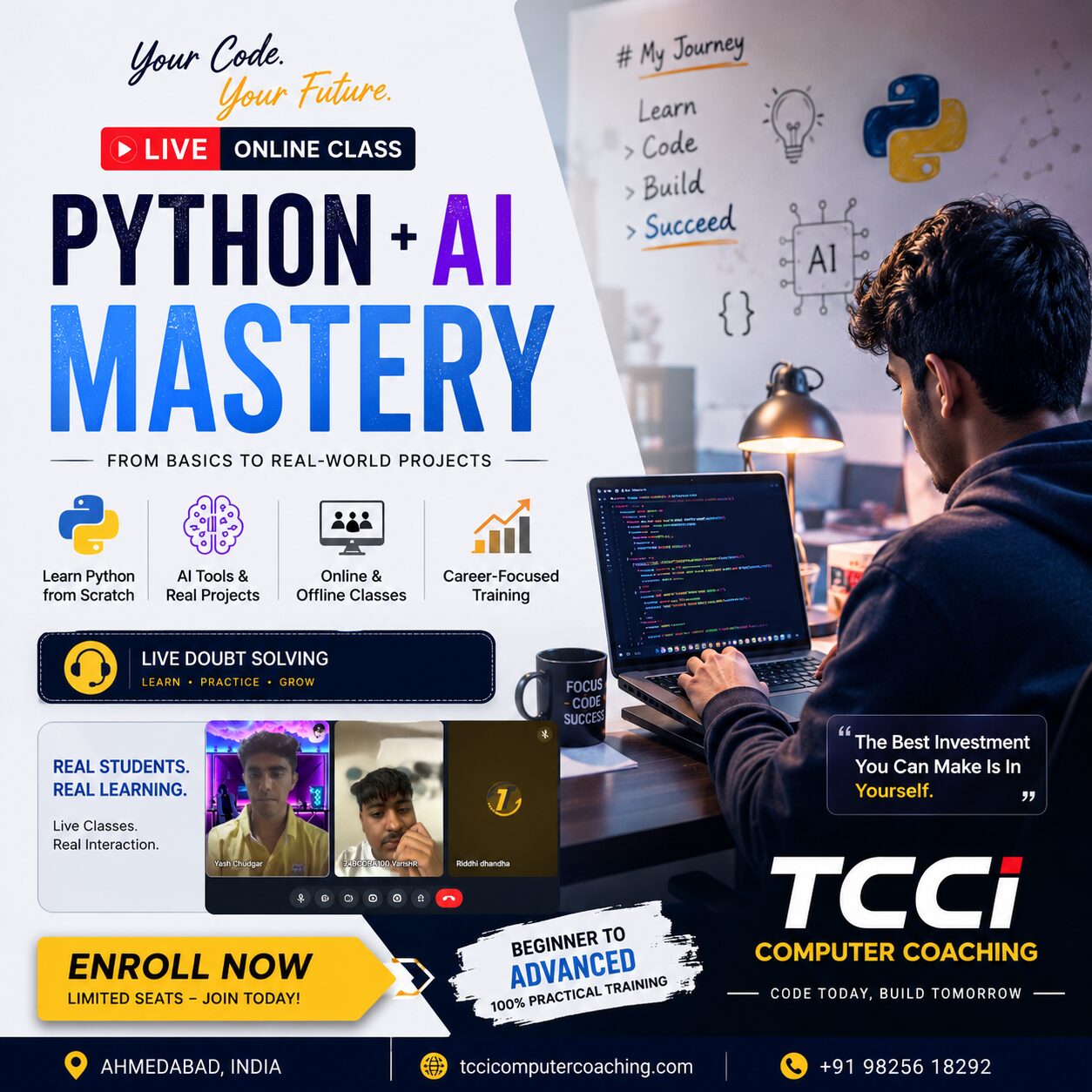 Live Online Python + AI Class at TCCI Computer Coaching